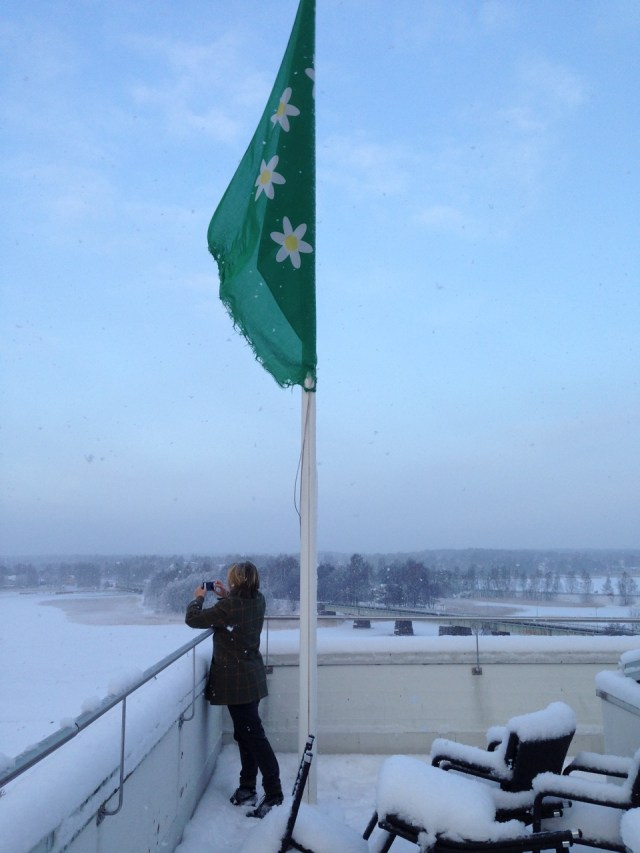 Kvinna med flagga.  Foto Johanna Adebäck